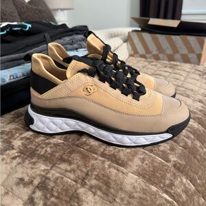 CHANEL Tan and Black Athletic Sneakers